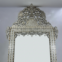 Grand Floor Mirror — Camel Bone, Mother of Pearl & Carved Wood with Pierced Phoenix Crown
