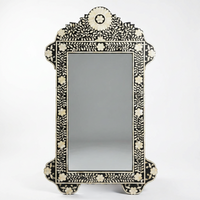Wall Mirror — Camel Bone Floral Vine & Daisy Inlay on Ebony & Resin Frame