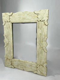 Wall Mirror — Full Camel Bone Tile Frame with Carved Corner Flourishes