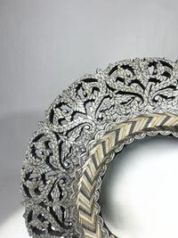 Round Wall Mirror — Pierced Carved Frame with Camel Bone, Mother of Pearl & Wood Arabesques