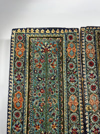 Antique Hand-Painted Enamel Double Door — Polychrome Floral, Calligraphy & Peacock Panels