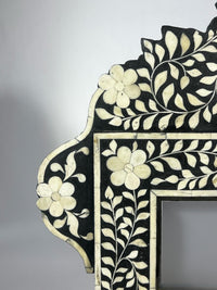 Wall Mirror — Camel Bone Floral Vine & Daisy Inlay on Ebony & Resin Frame