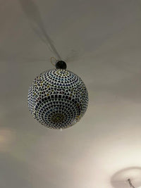 Moorish Mosaic Glass Globe Pendant — Multicolour Triangle Tile Sphere, Single