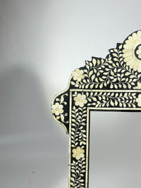 Wall Mirror — Camel Bone Floral Vine & Daisy Inlay on Ebony & Resin Frame