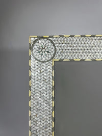 Full-Length Wall Mirror — Mother of Pearl & Camel Bone Geometric Inlay with Corner Medallions