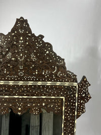 Wall Mirror — Hand-Engraved Walnut with Mother of Pearl Inlay & Pointed Arch Crown