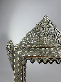 Wall Mirror — Camel Bone, Mother of Pearl & Wood with Pierced Floral Crown & Sculpted Feet