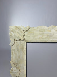 Wall Mirror — Full Camel Bone Tile Frame with Carved Corner Flourishes