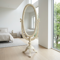 Camel Bone Mosaic Full-Length Cheval Mirror — Oval Frame on Tripod Stand