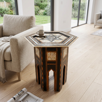 Mother of Pearl & Wood Hexagonal Side Table — Six-Pointed Star Mosaic