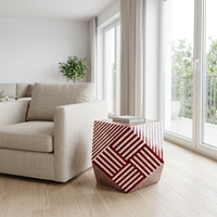 Resin & Mother of Pearl Hexagonal Side Table — Crimson & Ivory Geometric Stripe