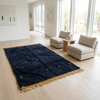 Handknotted Wool Rug — Midnight Navy Field with Scattered Polychrome Motifs