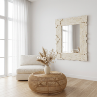 Wall Mirror — Full Camel Bone Tile Frame with Carved Corner Flourishes
