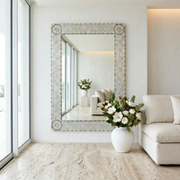Full-Length Wall Mirror — Mother of Pearl & Camel Bone Geometric Inlay with Corner Medallions