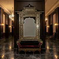 Grand Wall Mirror — Mother of Pearl, Camel Bone & Hand-Engraved Wood with Architectural Pediment Crown