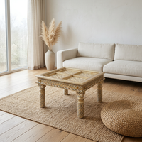Low Table — Hand-Painted Camel Bone with Four-Panel Floral Top