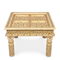 Low Table — Hand-Painted Camel Bone with Four-Panel Floral Top