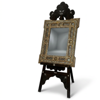 Inlaid Wall Mirror & Display Stand — Mother of Pearl, Camel Bone & Engraved Wood
