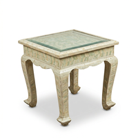 Camel Bone Side Table — Glass Top with Cabriole Legs
