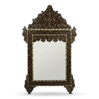 Wall Mirror — Hand-Engraved Walnut with Mother of Pearl Inlay & Pointed Arch Crown