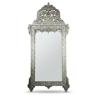 Grand Floor Mirror — Camel Bone, Mother of Pearl & Carved Wood with Pierced Phoenix Crown