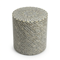 Cylindrical Side Table — Mother of Pearl & Camel Bone Inlay with Spiral Sunburst