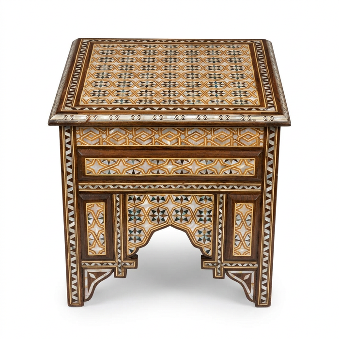 Moroccan Andalusian Low Table — Mother of Pearl, Camel Bone & Wood Marquetry