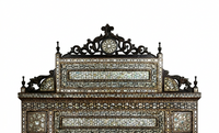 Grand Wall Mirror — Mother of Pearl, Camel Bone & Hand-Engraved Wood with Architectural Pediment Crown