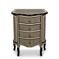 Syrian Commode — Mother of Pearl & Wood Marquetry on Black with Four Drawers