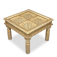 Low Table — Hand-Painted Camel Bone with Four-Panel Floral Top
