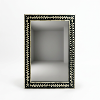 Wall Mirror — Camel Bone Floral Vine Inlay on Ebony & Resin Frame
