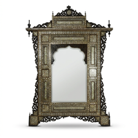Grand Wall Mirror — Mother of Pearl, Camel Bone & Hand-Engraved Wood with Architectural Pediment Crown