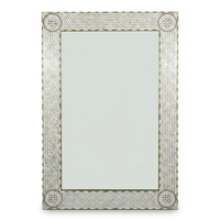 Full-Length Wall Mirror — Mother of Pearl & Camel Bone Geometric Inlay with Corner Medallions