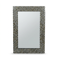 Wall Mirror — Mother of Pearl & Resin Chevron Zigzag Frame on Ebony Base
