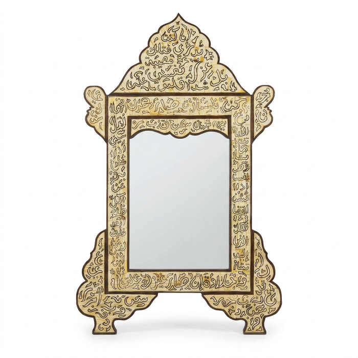 Wall Mirror — Hand-Painted Arabic Calligraphy on Camel Bone & Wood Frame