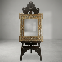 Inlaid Wall Mirror & Display Stand — Mother of Pearl, Camel Bone & Engraved Wood