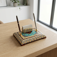 Khatam Micro-Mosaic & Enamel Desk Organiser — Pen Holder & Business Card Tray