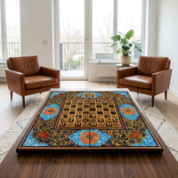 Khatam Micro-Mosaic & Hand-Painted Chess Board — Cobalt Blue Medallion & Gold Arabesque Border