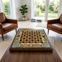 Khatam Micro-Mosaic & Hand-Painted Chess Board — Peacock & Floral Border