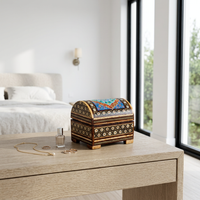 Khatam Micro-Mosaic & Hand-Painted Dome Jewellery Chest — Polychrome Medallion Lid