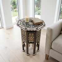Mother of Pearl, Bone Inlay & Black Resin Octagonal Side Table — Arabesque & Gold Panel