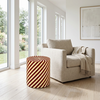 Camel Bone & Burgundy Resin Drum Stool — Spiral Stripe