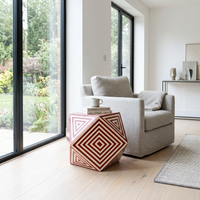 Camel Bone & Red Resin Geometric Stool — Concentric Diamond