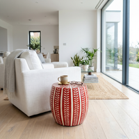 Camel Bone & Red Resin Drum Stool — Botanical Leaf Stripe