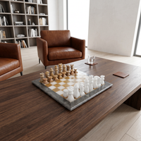 Full Marble Chess Set — White & Honey Marble Board with Hand-Carved Marble Pieces, Full Set