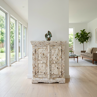 Mother of Pearl Mosaic Cabinet — Double Door Storage with Tile Encrusted Surround