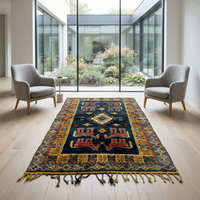 Antique Moroccan Tribal Carpet — Figural Animal Field on Midnight Blue Ground, Hand-Knotted Wool