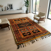 Antique Moroccan Tribal Carpet — Six-Panel Grid in Espresso, Amber & Crimson, Hand-Knotted Wool