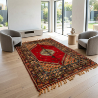 Antique Moroccan Tribal Carpet — Single Medallion on Crimson Field with Floral Border, Hand-Knotted Wool