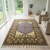 Handknotted Wool Rug — Mauve Medallion with Ivory Field & Polychrome Floral Border